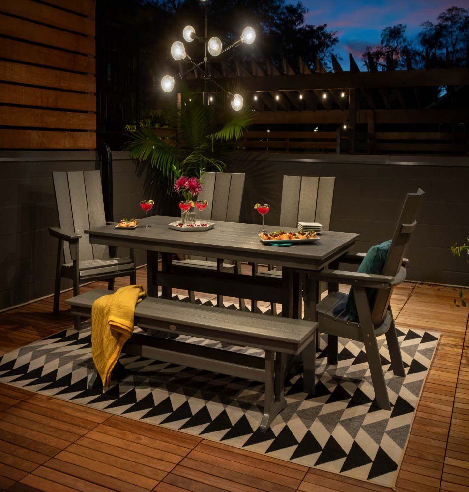 Modern Adirondack 6-Piece Farmhouse Trestle Dining Set with Bench - Image 2