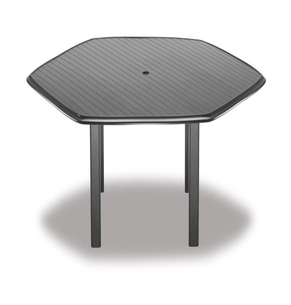 Aluminum Slat Top Table 63" Hexagonal Balcony Height Table w/ hole