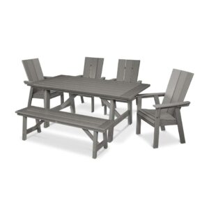 Modern Curveback Adirondack 6-Piece Rustic Farmhouse Dining Set with Bench