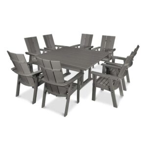 Modern Curveback Adirondack 9-Piece Farmhouse Trestle Dining Set