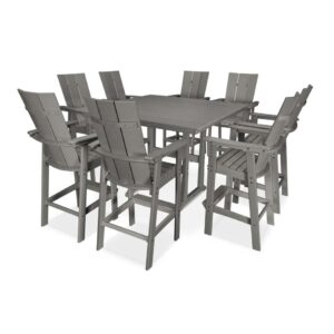 Modern Curveback Adirondack 9-Piece Farmhouse Trestle Bar Set