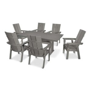Modern Curveback Adirondack 7-Piece Farmhouse Trestle Dining Set